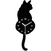 Modern Cute For Cat Clock Shaking Tail Wall Clock Acrylic Move Silence Home Decor Gift For Cat Lovers Housewarming Prese Cat Wall Clock Silent Cat Pattern Silent Wall Clock Decorative Battery Operated