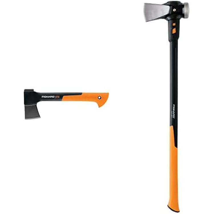 Fiskars 378501-1002 X7 Hatchet, 14 Inch, BlackOrange IsoCore Maul, 36-Inch 751110-1003