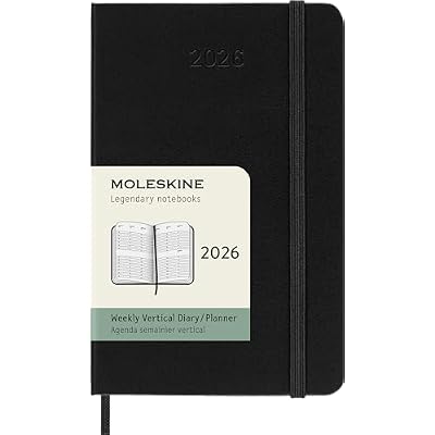 Moleskine Classic 12 Month 2026 Weekly Vertical Planner, Hard Cover, Pocket 3.5 x 5.5, Black, 144 pages