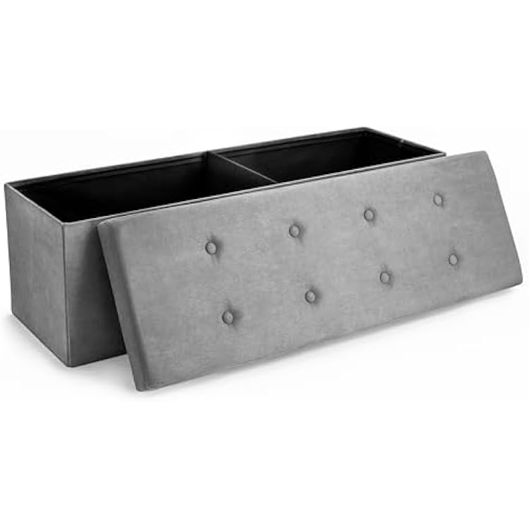 Sorbus Storage Ottoman Bench CollapsibleFolding Bench Chest with Cover Perfect Toy and Shoe Chest, Hope Chest, Pouffe Ottoman, Seat, Foot Rest, Contemporary Faux Suede Gray