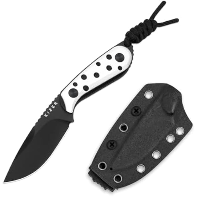 Kizer Buddy Fixed Blade Knife, 3 Nitro-V Steel Camping Knife with Black & White G10 Handle, Compact EDC Fixed Blade Knives with Sheath for Hiking & Camping 1081A3
