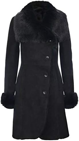 Infinity Leather Ladies Warm Black Suede Merino Shearling Sheepskin Coat with Toscana Collar