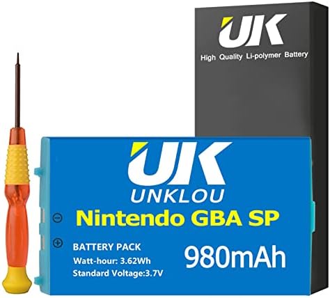 Gameboy Advance SP Battery, [Upgraded] 980mAh 3.7V Li-Polymer Replacement Rechargeable Lithium-ion Battery Compatible for Nintendo Gameboy Advance SP GBA SP with Repair Replacement Tool Kit
