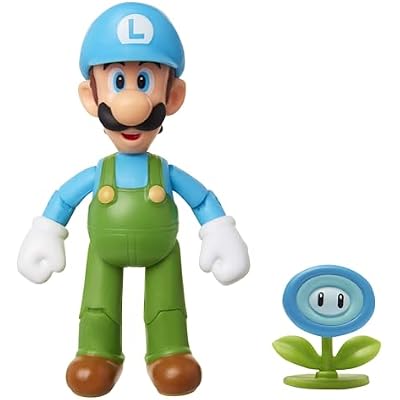 Nintendo Super Mario Collectible Ice Luigi 4 Poseable Articulated Action Figure with Ice Flower Accessory, Perfect for Kids & Collectors Alike! for Ages 3