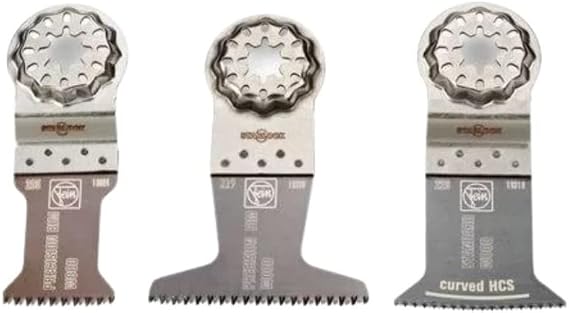 Fein Starlock E-Cut Combo Wood Saw Blade Set | 3-Piece Kit for Accurate Woodworking Cuts, Includes (1) Standard Curved Blade, (2) Precision Bimetal Saw Blades, 35222967300