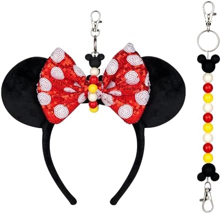 Eybila Mouse Ear Holder for Backpack Beaded Lanyard Keychain Park Trip Essentials Headband Holder Display Hanging Decor