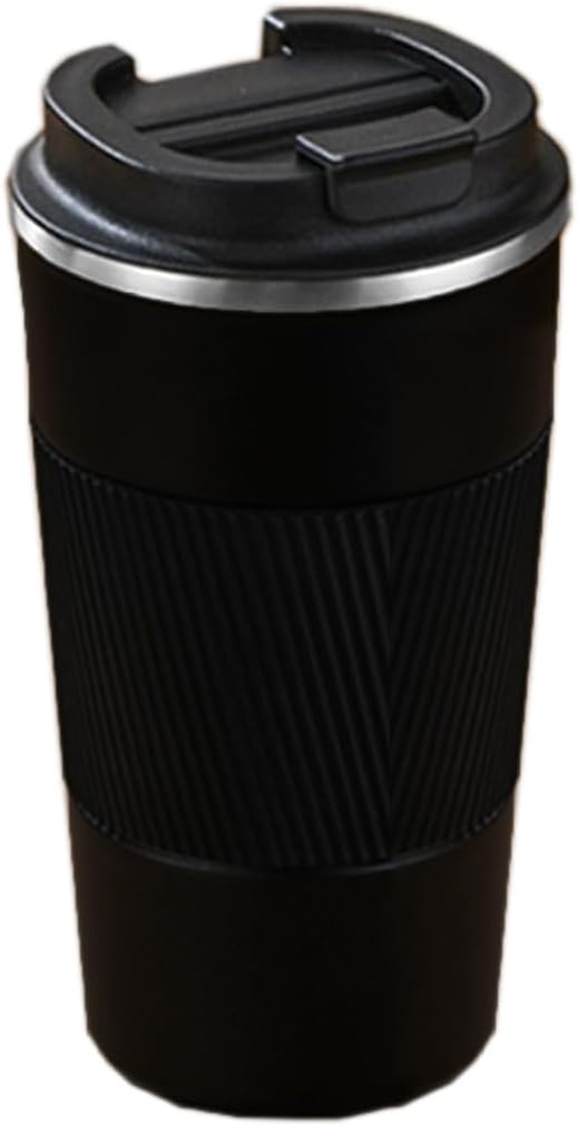 Insulated 18oz Ceramic Coated Coffee Mug with Lid, Black