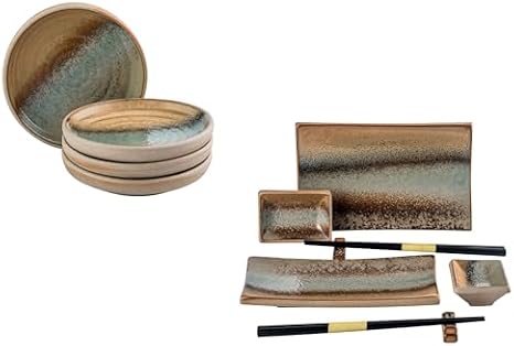 UNICASA 5 inch Appetizer Plates Set of 4, + Sushi Plate Set 8 Piece Japanese Style Dinnerware Set