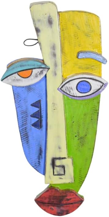 WorldBazzar ABSTRACT MASK AFRICAN HAND CARVED WOODEN TRIBAL TIKI MASK WALL DECOR FACE CUBIST
