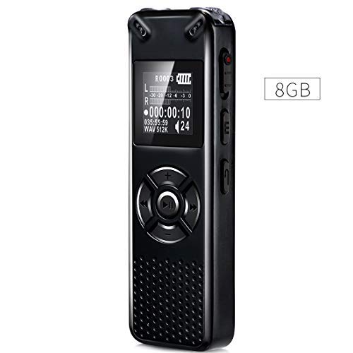 Digital Voice Recorder 8G Digital Audio Voice Activated Recorder Easy HD Recording of Lectures and Meetings with Double Microphone, Noise Reduction Audio USB Rechargeable Metal Body with MP3 Player
