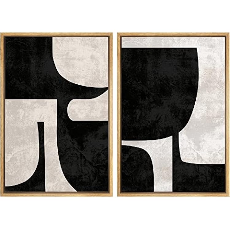 SIGNWIN Framed Canvas Print Wall Art Set Mid-Century Black Polygon Variety Abstract Shapes Illustrations Modern Art Decorative Contemporary for Living Room, Bedroom, Office - 16x24x2 Natural