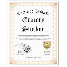 Certified Badass Grocery Stocker Diploma| Funny Personalized Career Gag Gift Idea Novelty Award Certificate