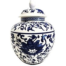 Ancient Chinese Style Blue and White Porcelain Helmet-shaped Temple Jar (Medium size lotus pattern)