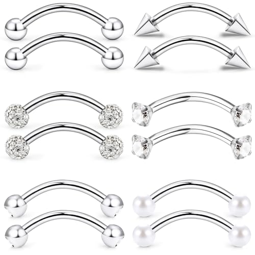 16g 6810mm EyebrowRookTragusSnugVertical-LabretTongueSnake-EyesAnti-TragusDaithBelly-ButtonBridgeSurface Curved Barbell Piercing Jewelry for Women Men