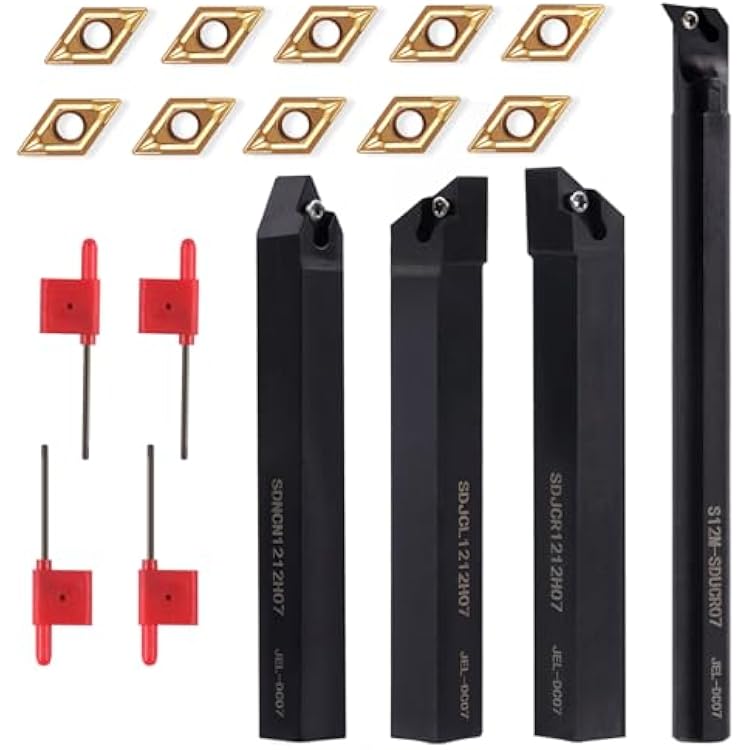 Indexable Lathe Turning Tool 12 Shank 14PCS Kit-4PCS Metal Lathe Tools Holder 10PCS DCMT21.51 Carbide Insert for Turning Boring Grooving SDJCR1212H07SDNCN12120H07SDJCL1212H07S12M-SDUCR07