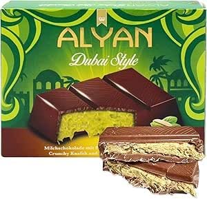 Alyan Dubai Chocolate Bar Pistachio Kunafa – Authentic UAE Milk Chocolate 100g | Cream-Filled Luxury Treat with Kadayif Kataifi | Viral Gourmet Gift Snack for Kids, Family & Friends (2 pack)