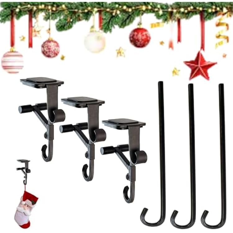 Upgraded Before Hatched Fireplace Stocking & Garland Hanger,2025 New 2-In-1 Adjustable Garland Hanger,Double Hook Design,Easy to Install,for Indoor and Outdoor Christmas DecoraSize:3pcs,Color:Black