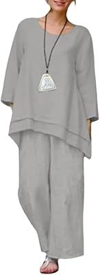 Bengbobar Shirt and Pants Set for Women Plus Size Summer Casual Pants Sets Linen Solid Daily Retro Two Piece Set for Women