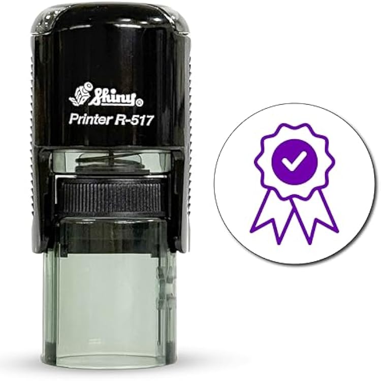 Shiny Ribbon Teacher Stamp, Round Self Inking Stamp for Classroom, Purple Ink