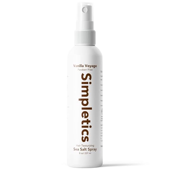 Simpletics Himalayan Sea Salt Hair Spray (Vanilla Scent) Natural 5-Ingredient Formula for Beach Waves & Volume Light Hold, Non-Greasy, Paraben & Sulfate Free Unisex 8 fl oz