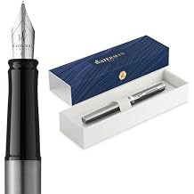 Waterman Impression Fountain Pen | Stainless Steel with Chrome Trim | Medium Nib | Blue Ink | Gift Box