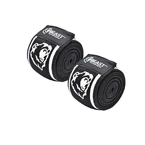 Beast Power Gear Knee Wraps for Weightlifting, Squats, Leg Press 78-98 Inches Long Knee Wraps for Pain Relief, Knee Wrap for Women Men WhiteBlack, 78 Inch
