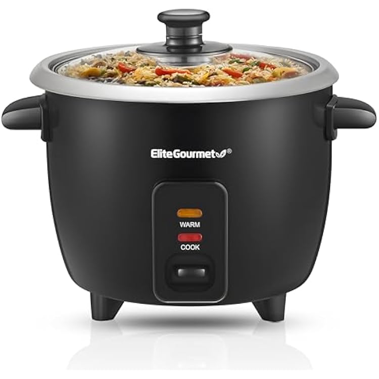 Elite Gourmet ERC003B Electric Rice Cooker with Automatic Keep Warm Makes Soups, Stews, Grains, Hot Cereals, 6 Cups Cooked 3 Cups Uncooked, Black