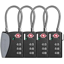 pack all TSA Approved Cable Luggage Locks, 3 Digit Combination Padlocks, Travel Lock for Suitcases & Bag, Alloy Body, Travel Accessories (4 Pack)(Grey)