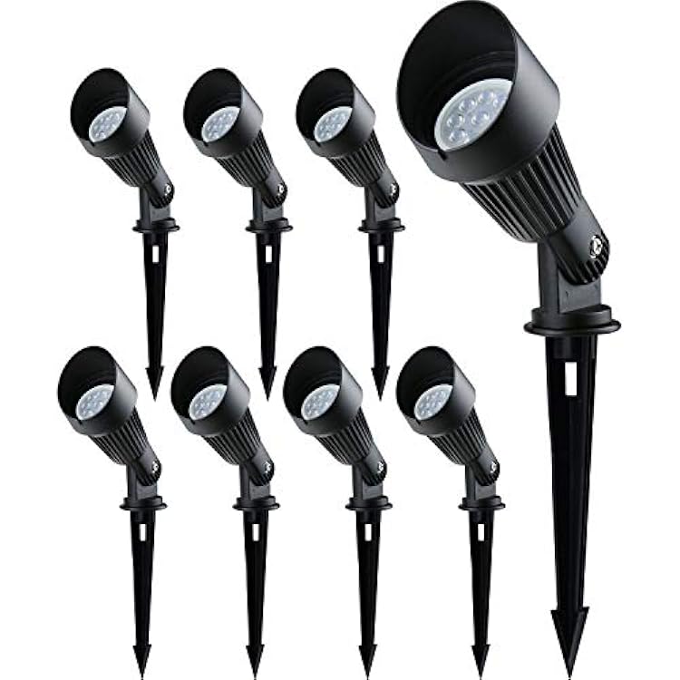 4W LED Landscape Lights Low Voltage Landscape Lighting Spotlights GL106-BKLED8 ACDC 12V Warm White Waterproof for Driveway,Yard, Lawn,Patio,Walls,Trees,Flags,Outdoor Light Black, 8 Pack