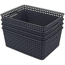 Vababa 4-Pack Weave Plastic Baskets, Plastic Storage Basket, Gray