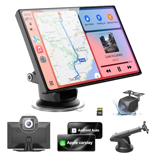HK9 Carplay Screen for Car, 9 HD Portable Apple Carplay & Android Auto Screen, with 4K Dash Cam & 1080P Backup Camera, Upgrade Car Play Touchscreen, GPS NavigationSiriMirror LinkBluetoothFM