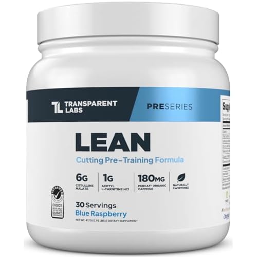 Transparent Labs Lean Pre-Workout - Body Recomposition Pre Workout for Men and Women with Acetyl L-Carnitine, Beta Alanine Powder, PurCaf Organic Caffeine Powder - 30 Servings, Blue Raspberry
