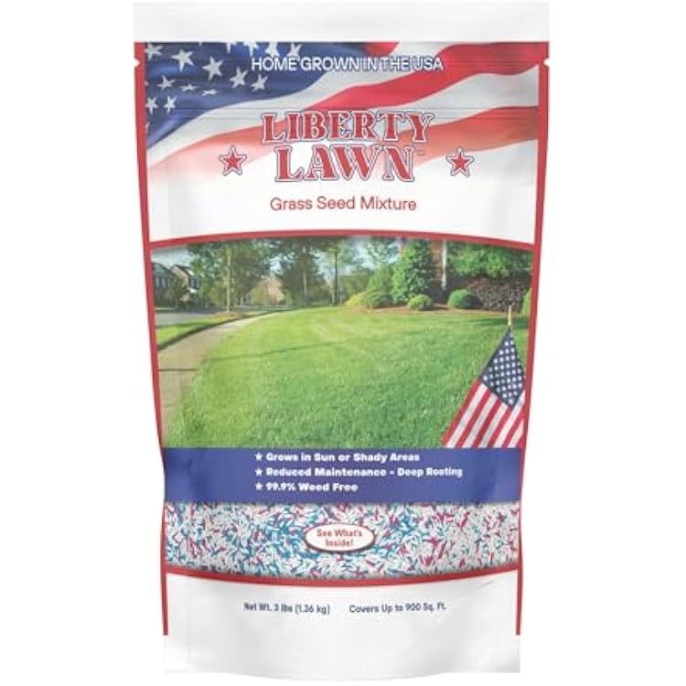 Liberty Lawn Grass Seed Mixture, 3 lbs, Covers 900 Sq Ft, Sun and Shade, USA Grown