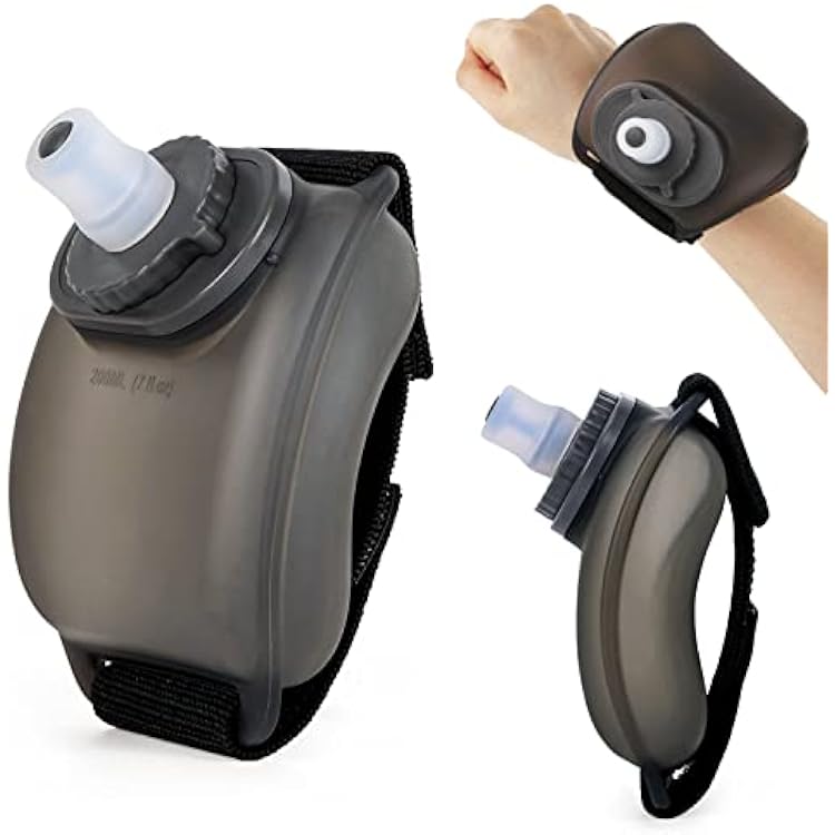 Wrist Sports Water Bottle with Adjustable Hand Strap 7 oz200 ml Soft Silicone BPA-Free for Hydration Morning Jogging Running Climbing Hands-Free Exercise Black