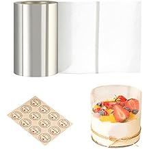 Cake Collars 4 x 394inch, Acetate Cake Rolls, Transparent Mousse Cake Rolls Sheets, DIY Clear Collar Cake Strips for Chocolate Baking Decorate Mousse Cake Decorating, 12 Stickers Included