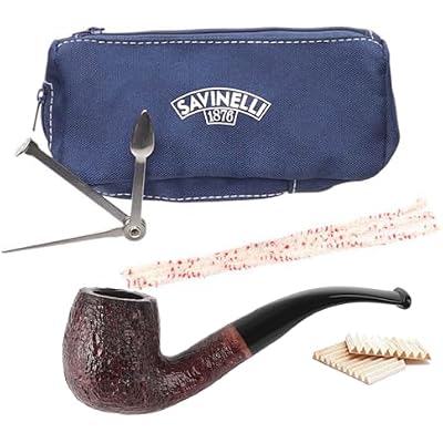 Savinelli 601 One Briar Pipe Care Set  100 Balsa 6mm Filters, Italian Hand Crafted Rusticated Finish Wood Pipe, Accessories & Storage Bag