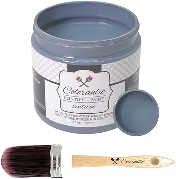 Colorantic-Bundle Grey-Blue Chalk Paint (Dolphine,16 Oz) and Oval Purple Chalk Paint Brush