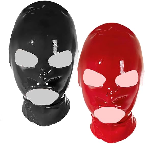 EXLATEX Latex Hood Mask Shaped Oval Eyes Nose Mouth Holes Zipped Latex Mask