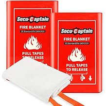 SecuCaptain Emergency Fire Blanket for Home and Kitchen - 40"x40" Flame Suppression Fiberglass Fire Blankets for House Camping Car Office Warehouse Emergency Survival Safety 2 Pack