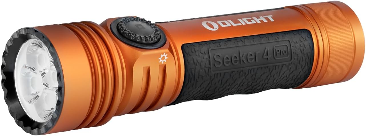 OLIGHT Seeker 4 Pro Rechargeable Torch USB-C Holster or Magnetic Charging, Powerful 4600 High Lumens Bright Flashlight for Emergencies, Camping, Searching Cool White 5700K~7000K, Orange [Energy Class A]
