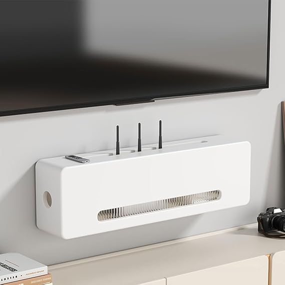 Wall Mount Holder TV Stand Floating Wall Mount Shelf WiFi Router Hidden Box Power Cord Socket Storage Shelf Modem Cable Router Cover Organized Power Strip Cable Management Hider Rack