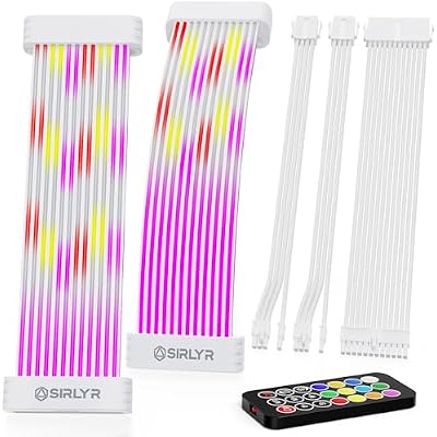 Sirlyr RGB PSU Cables Set with Lighting Panels and 24 Pin Motherboard,2 8 Pin GPU PC Power Supply Extension Cable Mod - Upgrade 120 LEDs 6 Light Strips with Remote ARGB Control