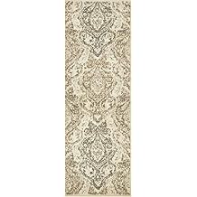 Unique Loom Tuareg Collection Vintage Distressed Traditional Brocade Area Rug (2' 0 x 6' 0 Runner, Beige/ Brown)