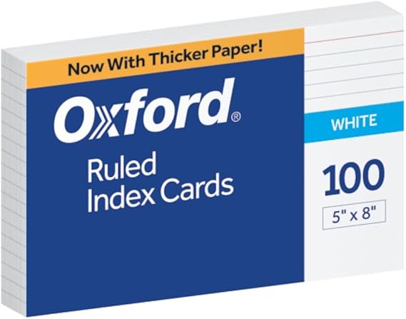 Oxford Ruled Index Cards, 5 x 8, White, 100Pack 51