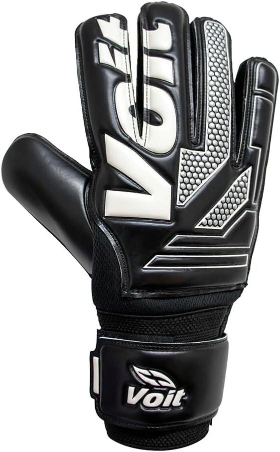 Voit SNAKEBITE Performance Goalkeeper Gloves, Black, Medium Size 9, with Finger Spines, Latex Palm, Professional Soccer Protection