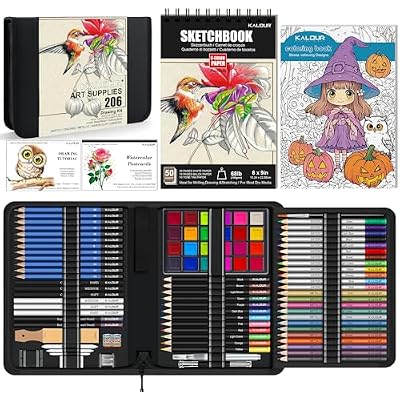 KALOUR 206 Drawing Set Sketching Kit,Art Supplies with 3-color Sketchbook & Coloring Paper,Include Tutorial, Colored, Graphite, Charcoal, Watercolor & Metallic Pencil,for Artists Adults Teens Beginner