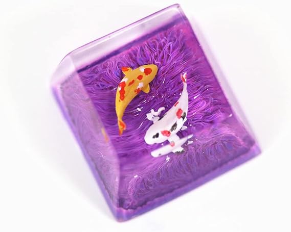 Handmade Koi Fish Backlit Resin Keycap R4/Esc Artisan Keycap Shine Through Translucent Key Cap OEM Profile for Cherry MX Gaming Mechanical Keyboard DIY Replace (Purple)