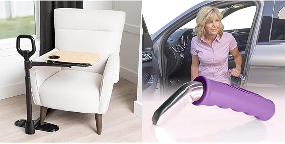 Able Life Able Tray Table, Adjustable Bamboo Swivel TV and Laptop Table & cle Support Handle for Easy Sit to Stand Assistance