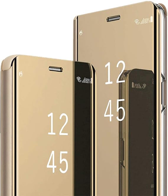 Galaxy S24 Ultra Cover Cases Compatible with Samsung S24 Ultra Flip Cell Phone Case Clear View Mirror Flip Cover PU Leather with Kickstand Protective Cover for Samsung Galaxy S24 Ultra 5g (Gold)
