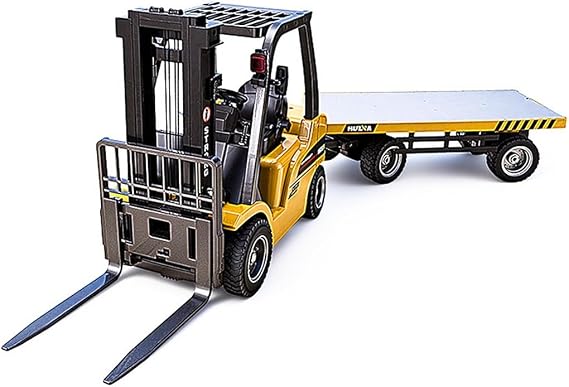1577 1/14 Remote Control Forklift with Trailer, 2.4G Proportional Alloy Mini RC Forklift Truck with Liftable Fork/Grabber Attachment, RC Engineering Vehicle Gift for Adults